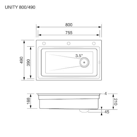 ซิงค์ล้างจาน 1 หลุม EVE UNITY 800/490 ขนาด 80 ซม. สีเทาไทเทเนียม _5
